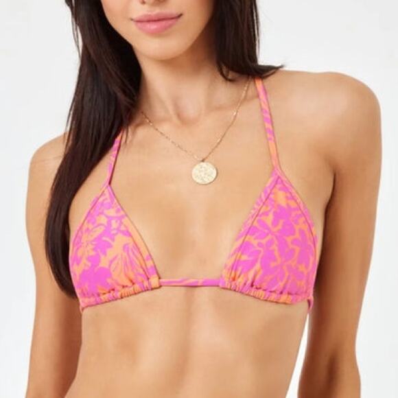 NWT l*space Aspen Bikini Top Path to Paradise Orange Pink Floral sz S Triangle - Picture 1 of 9